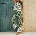Set boho in verde e bianco con dettagli in pizzo per vacanze estive e tempo libero - S / Verde