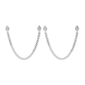 Boucles d'oreilles minimalistes en argent à double perçage avec pierres de zircone poire - Boucle d'Oreille Chaîne Zirconia Forme de Poire (JQH0100-SS) / Argenté