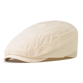 Detail view of cream ivy cap with fine diagonal cotton texture and precision stitching - Adjustable / Beige