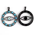Evil eye round pendant charm with blue turquoise beads and white sparkling rhinestones - Style C Black Plated / 1 Piece