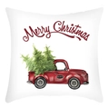 White linen Christmas pillow cover with red vintage truck and Merry Christmas text - White Vintage Truck Believe