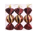 Three-piece set of wine red Christmas candy ornaments with spiral gold glitter stripes - Coffee/Set of 3