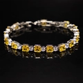 Elegant silver bracelet with square yellow gemstones and round AAA cubic zirconia crystals - Gold Yellow