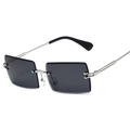 Retro rimless rectangular sunglasses with black gradient lenses and silver metal temples - Silver Frame Grey Lens
