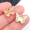 Schmetterling-Anhänger aus Emaille in Rosa und Orange mit Goldrand für DIY-Schmuck - Kleiner Rosa-Gelber Verlaufs-Schmetterling (10x14 mm)