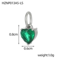 Macro shot of 0.8cm green heart gemstone pendant with silver stainless steel setting - Steel Color Dark Green Zircon Pendant