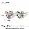 Close-up of heart-shaped stainless steel earrings with colorful cubic zirconia stones - Earrings - Silver - Multicolor Zirconia(DFE410SM)