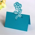 Laser cut peacock blue wedding table name cards with rose hollow design for party - Sky Blue