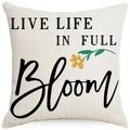 Linen pillow cover with yellow flower and Live Life In Full Bloom text design - 18x18 Inch / Live Life In Full Bloom (LYD397-4)