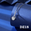 Macro detail of 2-carat round zircon pendant on silver chain over blue background - Style DZ18 [1 Carat, No Chain]