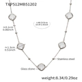 Square clear glass stone necklace in polished stainless steel with adjustable chain - Necklace / Steel-White