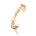 18K gold plated stainless steel open bangle with hollow leaf wheat ear design - Gold