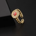 Adjustable golden evil eye ring with cubic zirconia accents and cuban link band - Style 9-Cuban Chain Red Eye Disc