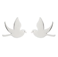 Macro shot of polished silver bird stud earrings showcasing minimalist wings detail - Steel