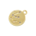 Macro detail of gold-plated circular pendant with Aquarius zodiac constellation crystals - Gold Aquarius
