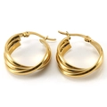 French style gold interwoven layered hoop earrings in polished stainless steel - Gold (33mm)