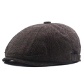 Winter newsboy cap in dark brown tweed wool blend with side metal buckle adjustment - Adjustable / Coffee