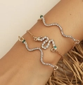 Three-piece golden snake bracelet set with white rhinestones and green crystal eyes - 3-Piece Bracelet Set / KC Gold Snake Rhinestone Bracelet (2367)