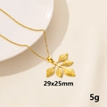 18K gold plated stainless steel ginkgo leaf necklace 29x25mm pendant for women - Gold - Five-Leaf Branch