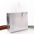 Silver laser non-woven shopping bag with grid texture and reinforced white handles - 28Hcm*32*12 / Silver