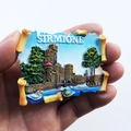 3D resin fridge magnet of Sirmione Italy featuring a hand-painted castle and lake scenery - Sirmione Town