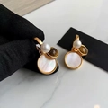 Elegant gold earrings with white mother-of-pearl, pearl and brown gemstone accent - Mother-of-pearl and Pearl Spliced Style (63#)
