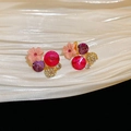 Detail of bohemian flower stud earrings with pink petals and colorful crystals on satin - Bohemian Floral Crystal Combination (11#)