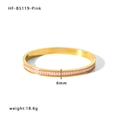 Minimalist gold titanium steel bracelet with pink rectangle-cut cubic zirconia 6mm wide - Gold Plated Pink Zirconia (HF-B5119-Pink)