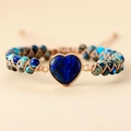 Handmade bohemian bracelet with blue heart stone and woven imperial jasper beads - Blue Emperor Stone