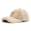 Faux rabbit fur baseball cap in beige, thick warm plush winter hat for women - Adjustable / Khaki