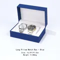 Navy blue faux leather watch storage box with dual slots and white velvet pillows - Long Pillow Style / Blue