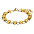 Bracelet en acier inoxydable plaqué or 18K avec perles dorées texturées et anneaux argentés - Bicolore Or et Argent