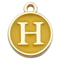Golden round pendant with yellow enamel inlay featuring capital letter H for DIY jewelry - Letter H Style / 1 Piece (12x14mm) / Yellow