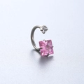 Pink square zircon horseshoe ring in polished silver steel for cartilage or navel piercing - Pink (Single Piece)