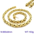 Collar de cadena bizantina de 8mm en acero inoxidable dorado, 660mm, peso de 153g - Dorado (KN111209-KJX)