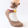 Cozy brown and white coral fleece socks with 3D cat ears and bell detail - One Size / Khaki