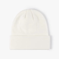 Classic white ribbed knit beanie hat with a folded cuff for winter warmth and comfort - Soft White