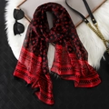 Elegant red and black paisley print long chiffon scarf styled with luxury accessories - Red Black Geometric Paisley