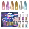 Dettaglio del set di 6 polveri cromate liquide con campioni di unghie effetto specchio - Set Liquido Magico 03#