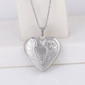 Silver stainless steel heart locket necklace with floral relief and fine O-chain - Concave Wreath Heart/Steel