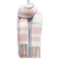 Thick warm winter plaid scarf with pink blue and beige checks and tassel fringe - Orange Pink White