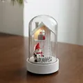 Christmas snowman wooden glass night light with snow landscape and XMAS scene - White Gnome Style B