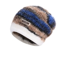 Fluffy winter knit beanie with blue and brown gradient stripes and faux fur texture - Royal Blue (6067-Royal Blue)