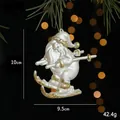 Décoration Père Noël skieur blanc perlé avec paillettes dorées pour sapin, 10cm - Père Noël en Traîneau