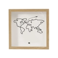 Detail of travel shadow box with world map design for tickets and travel memorabilia - World Map Adventure / 15x15cm / Natural Wood Color