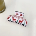 Detailed view of a white Christmas hair claw clip with red reindeer and green tree patterns - Approx. 8.3cm / Reindeer Green Tree - White Medium Claw / White