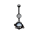 Black steel belly ring featuring light blue planet pendant with clear cubic zirconia - Blue Planet Shape (24032201-3)