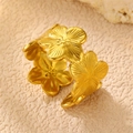 Adjustable gold flower open ring with matte vintage floral pattern and textured finish - Brushed 5-Petal Flower (RS0022huaduo)