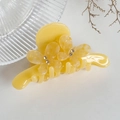 Elegant yellow marble texture acetate hair claw clip with rhinestones and floral details - 8cm / Yellow