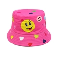 Dettaglio del cappello alla pescatora rosa con sorrisi, cuori e cuciture rinforzate - Circonferenza della testa 52CM--54CM / Rosa Rosso